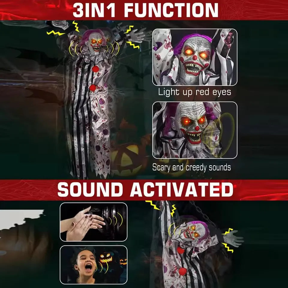Voice-Activated Hanging Ghost Clown 🎃