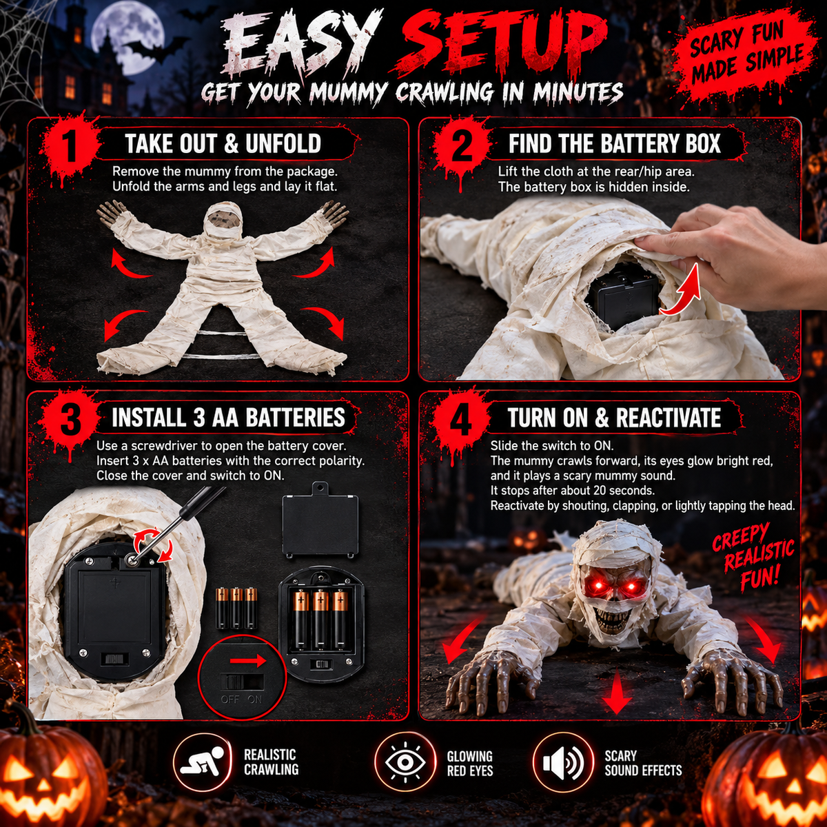 Electric Crawling Ghost Halloween Prop 👻